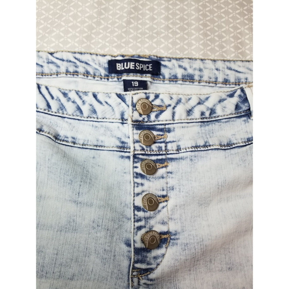 Blue Spice Juniors Light Acid Wash Skinny Button Fly Jeans Size 19 (25" Inseam) - Picture 5 of 8